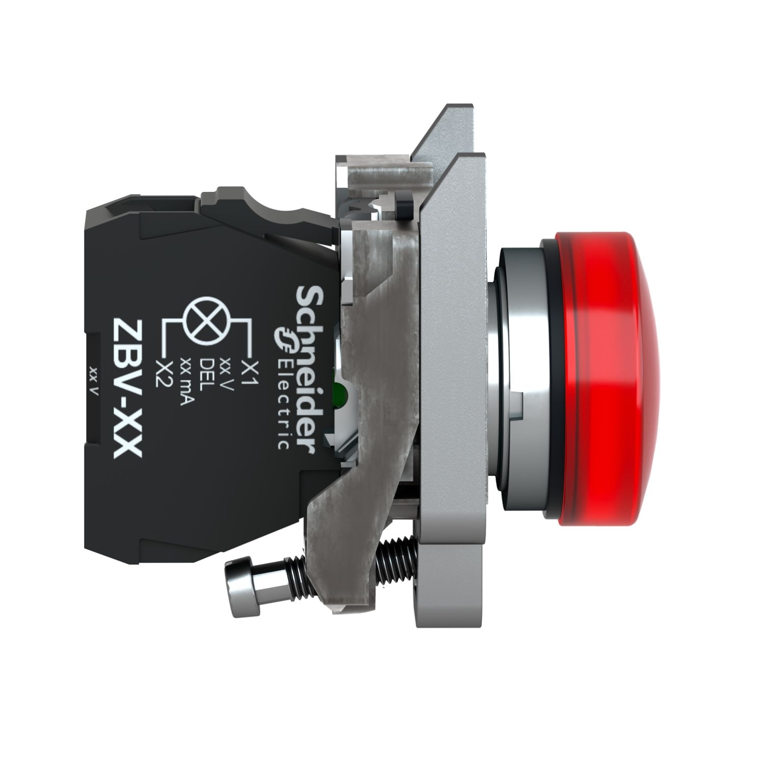 Picture of Pilot light, Harmony XB4, grey plastic, red, 22mm, universal LED, plain lens, 24V AC DC