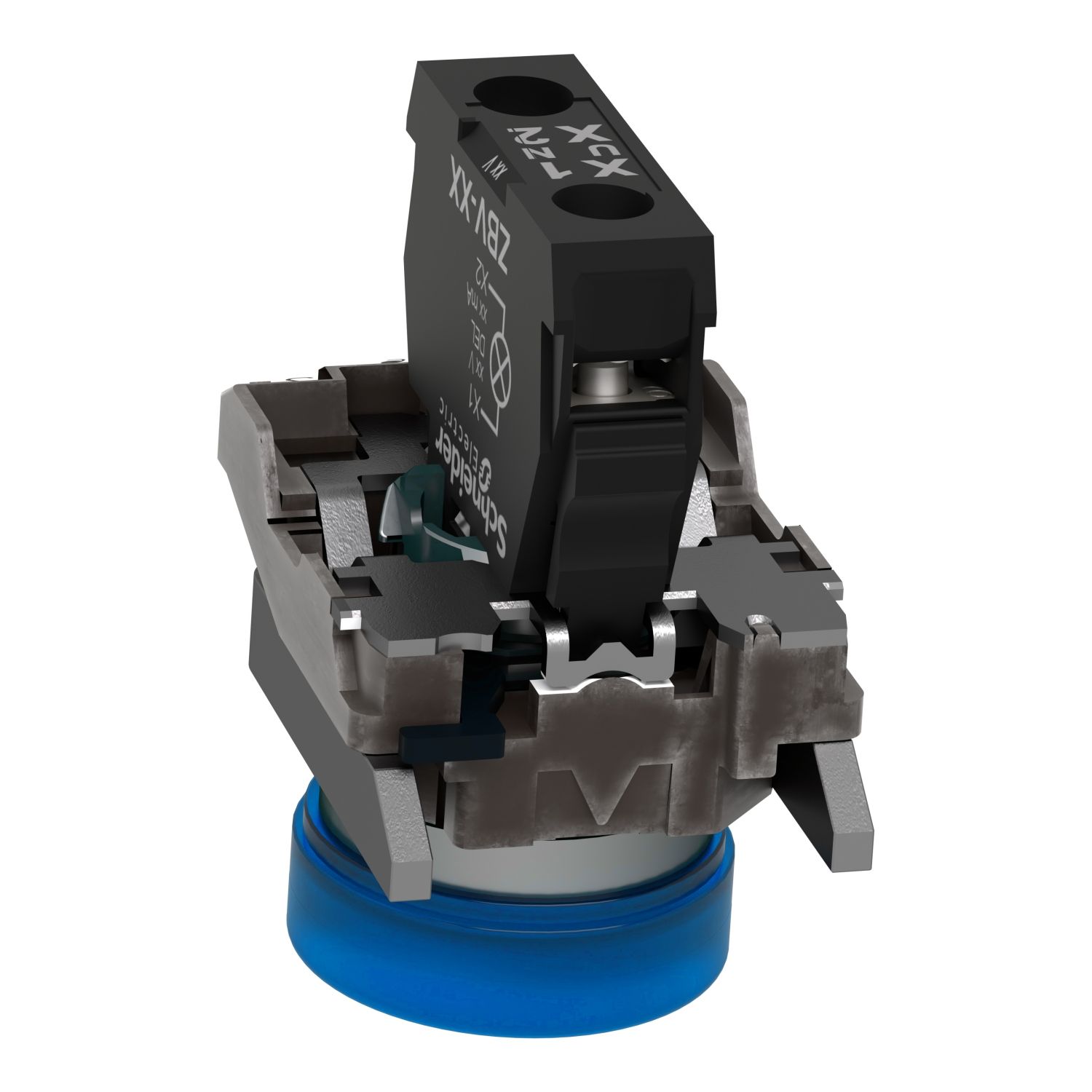 Picture of Pilot light, Harmony XB4, grey plastic, blue, 22mm, universal LED, plain lens, 24V AC DC