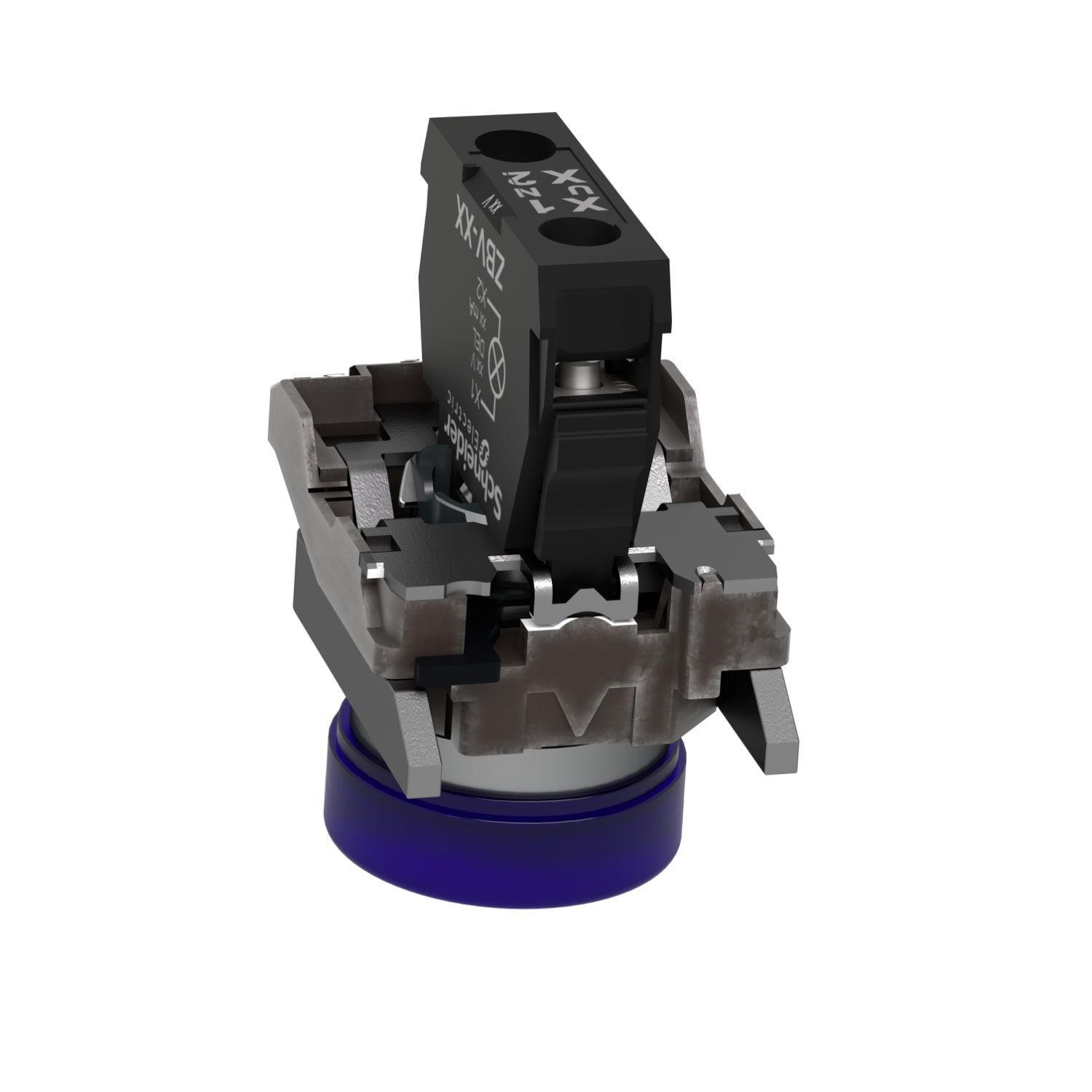 Picture of Pilot light, Harmony XB4, grey plastic, blue, 22mm, universal LED, plain lens, 24V AC DC