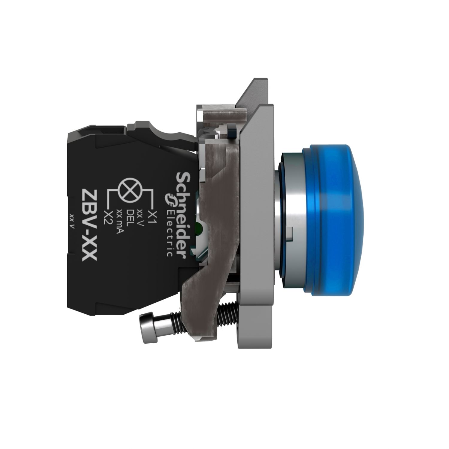Picture of Pilot light, Harmony XB4, grey plastic, blue, 22mm, universal LED, plain lens, 24V AC DC