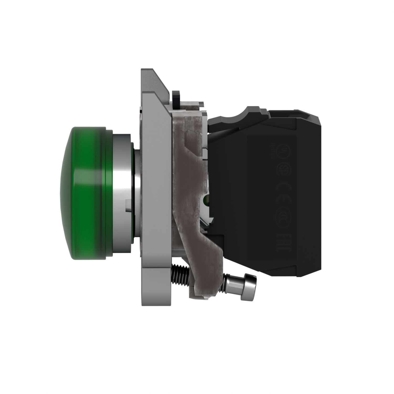 Picture of Pilot light, Harmony XB4, grey plastic, green, 22mm, universal LED, plain lens, 230...240V AC