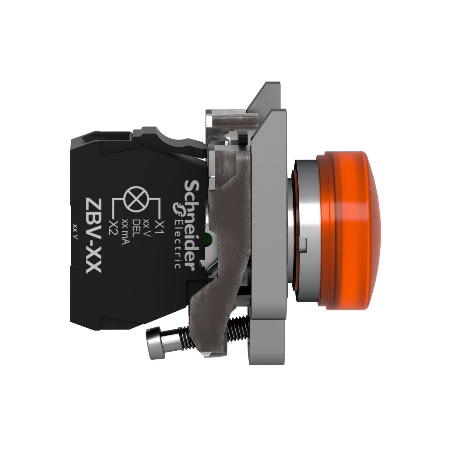 Picture of Pilot light, Harmony XB4, grey plastic, orange, 22mm, universal LED, plain lens, 230...240V AC