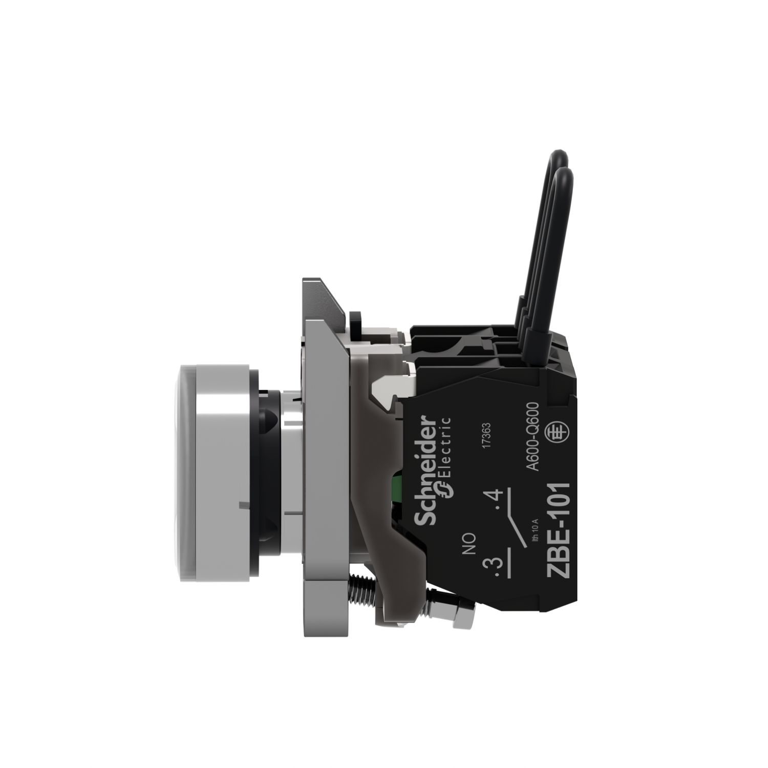 Picture of Push-to-test pilot light, Harmony XB4, metal, white, universal LED, screw clamp terminals, 24V