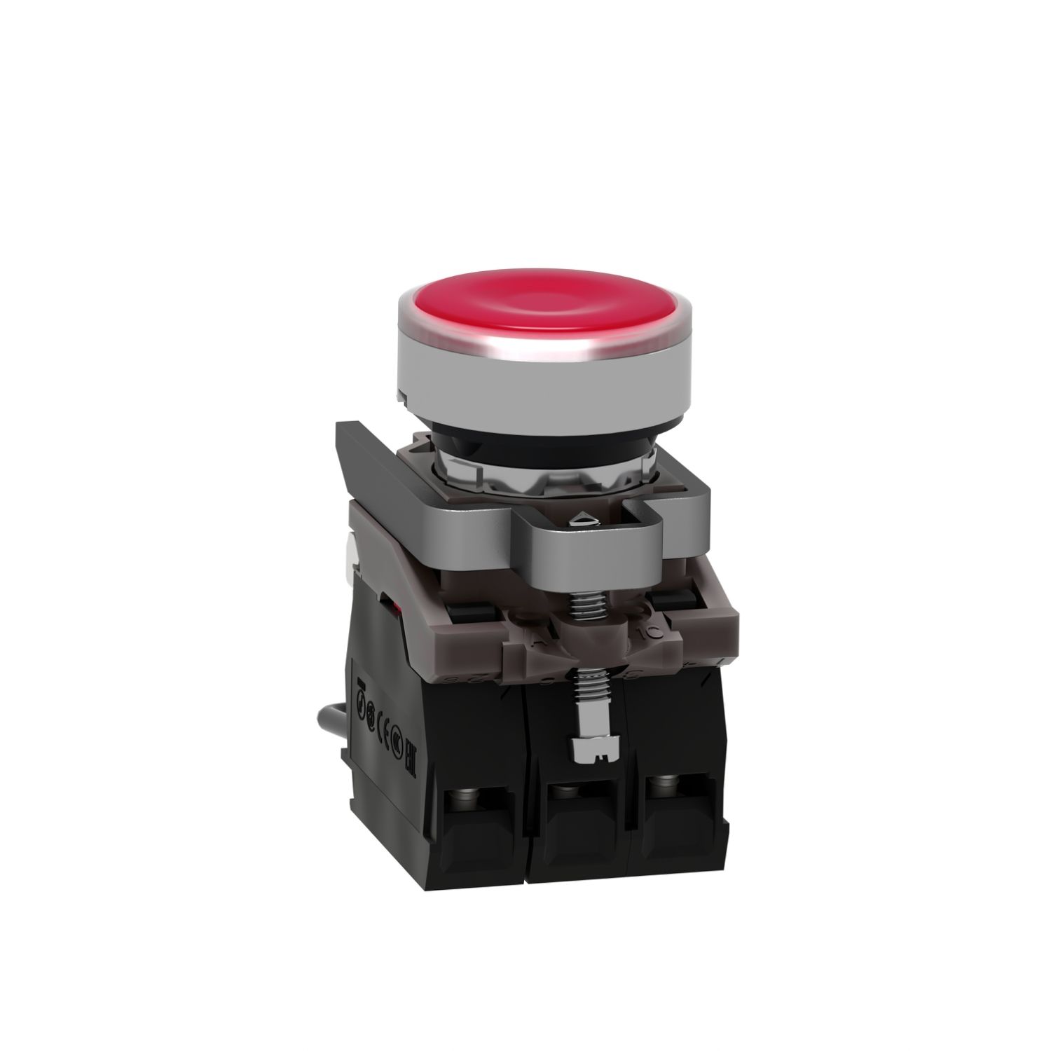 Picture of Push-to-test pilot light, Harmony XB4, metal, red, universal LED, screw clamp terminals, 24V