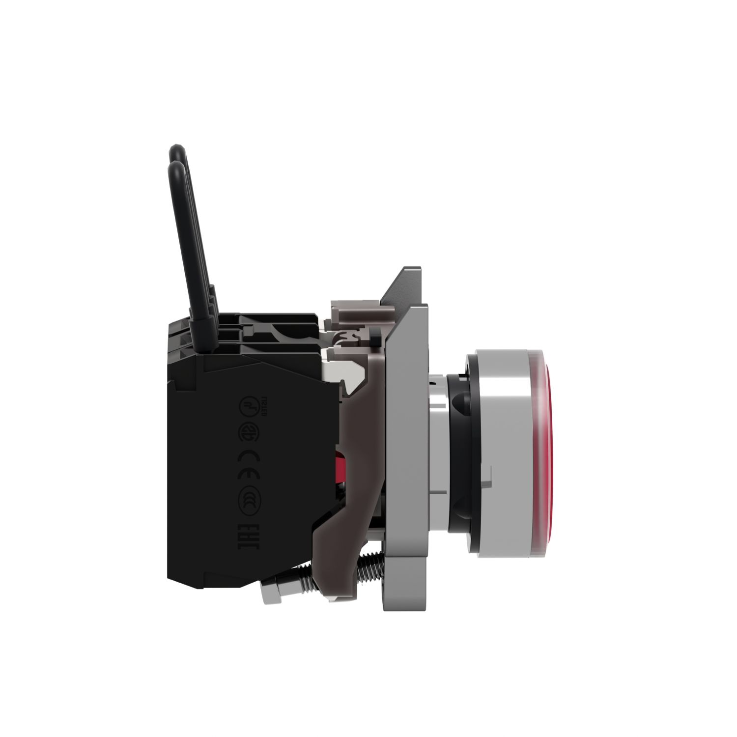 Picture of Push-to-test pilot light, Harmony XB4, metal, red, universal LED, screw clamp terminals, 24V