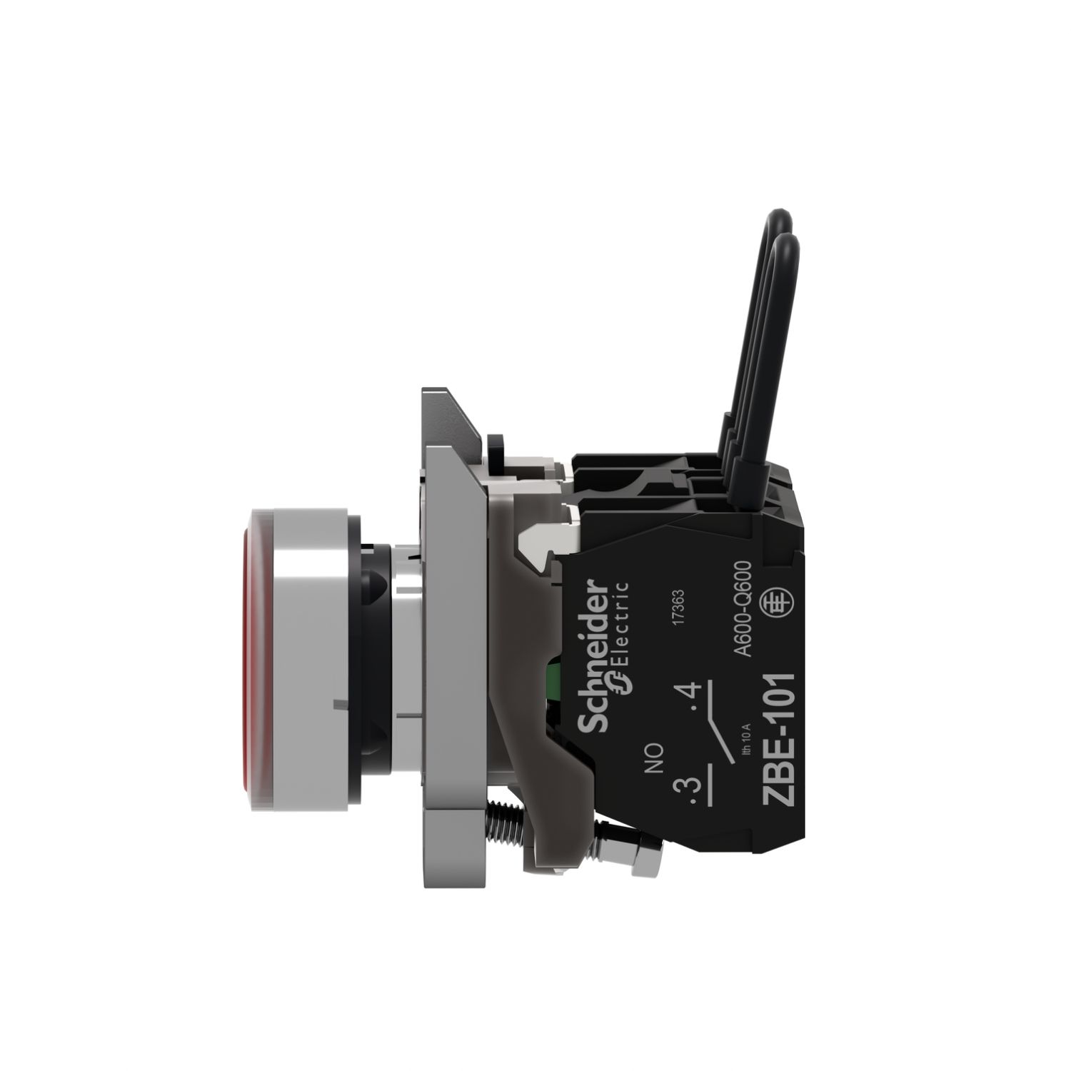 Picture of Push-to-test pilot light, Harmony XB4, metal, red, universal LED, screw clamp terminals, 110...120V