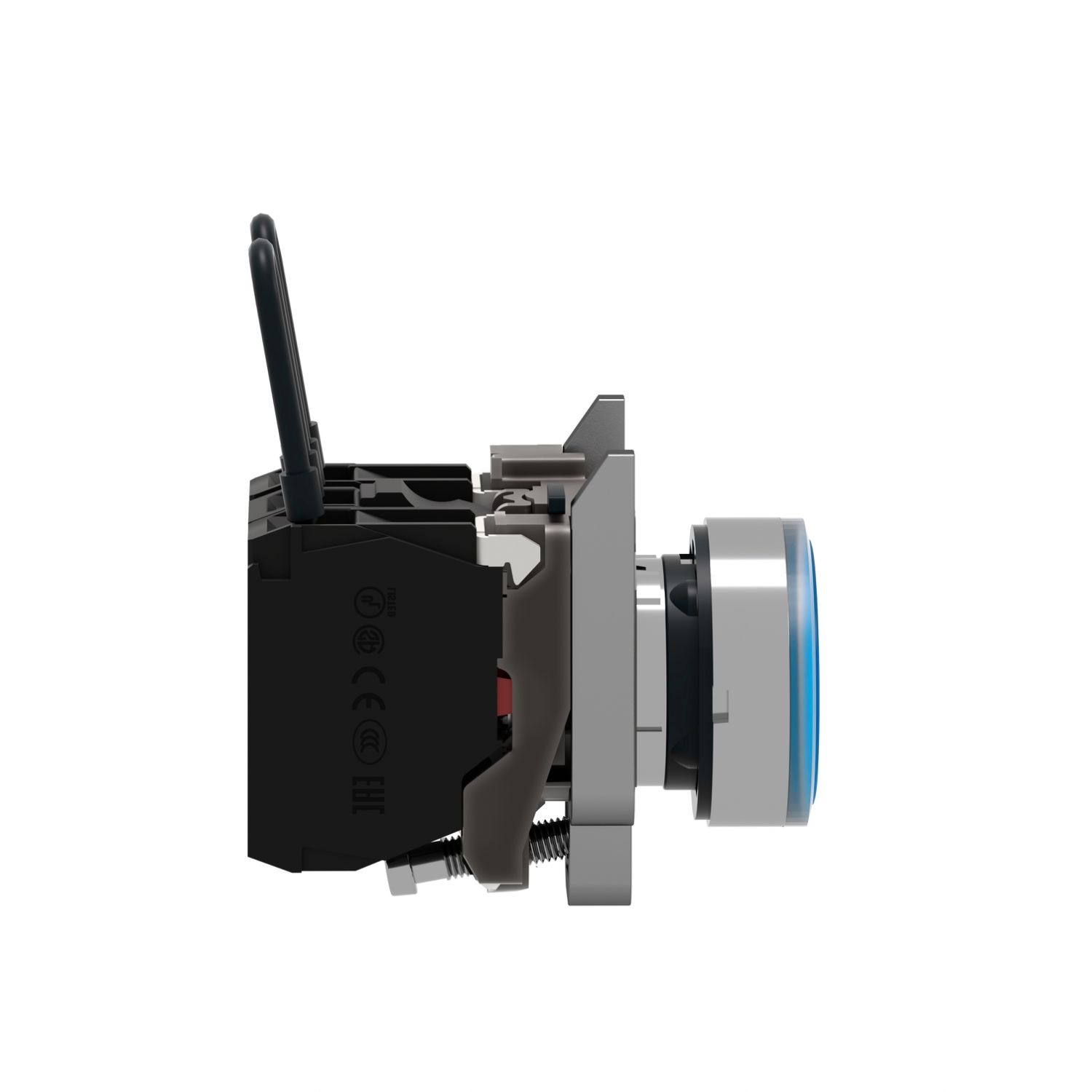 Picture of Push-to-test pilot light, Harmony XB4, metal, blue, universal LED, screw clamp terminals, 24V