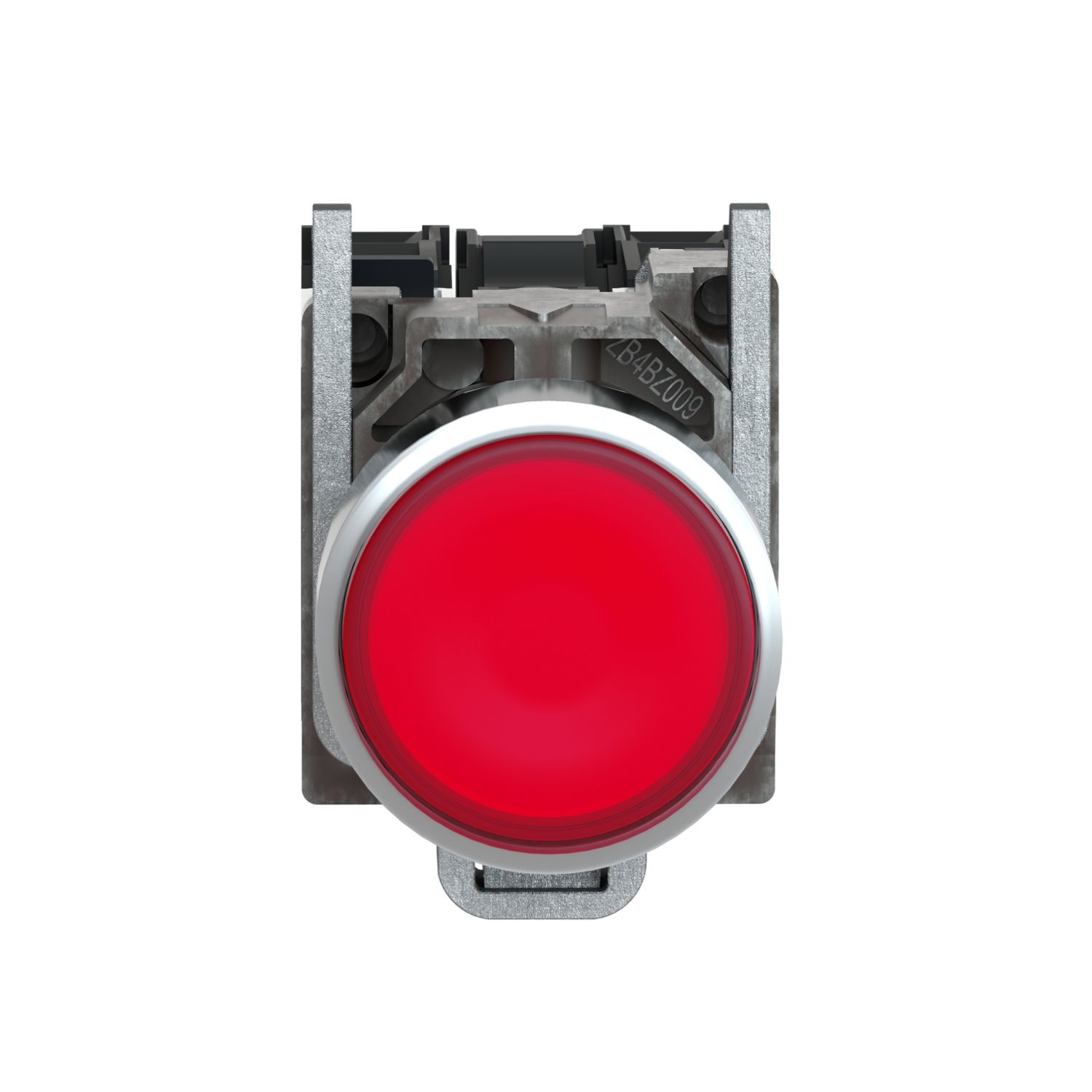 Picture of Illuminated push button, Harmony XB4, metal, red flush, 22mm, universal LED, plain lens, 1NO + 1NC, 24V AC DC