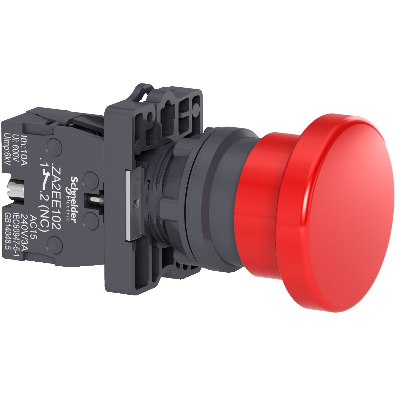 Picture of Complete push button, Easy Harmony XA2, plastic, red mushroom head 40mm, 22mm, 1NC