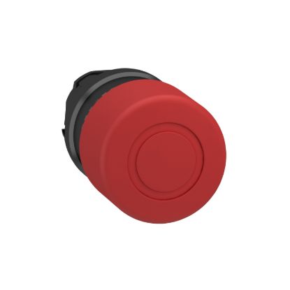 Picture of Head for emergency switching off push button, Harmony XB4, red, mushroom 30mm, 22mm, trigger/latching push-pull to release, unmarked
