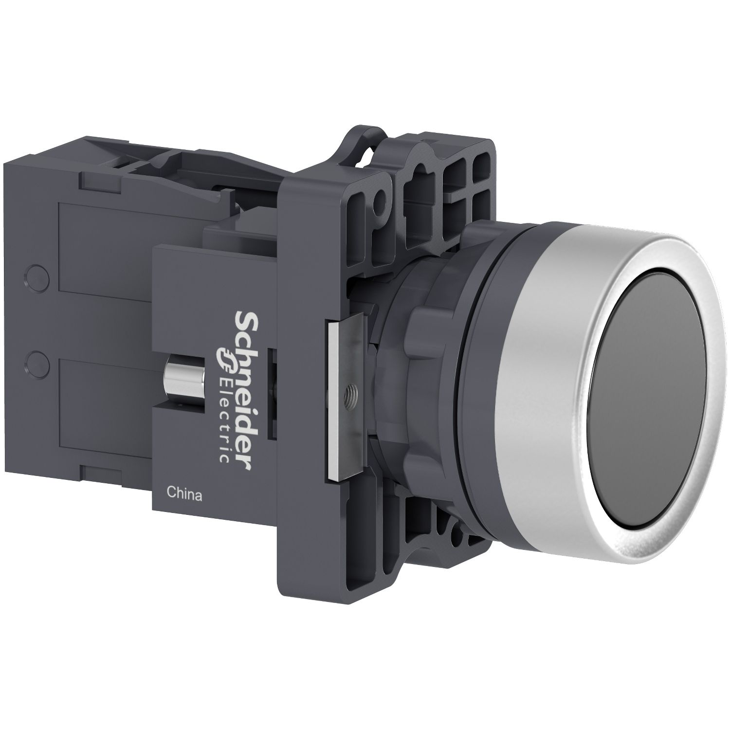 Picture of Complete push button, Easy Harmony XA2, plastic, flush, black, 22mm, push push, unmarked, 1NO