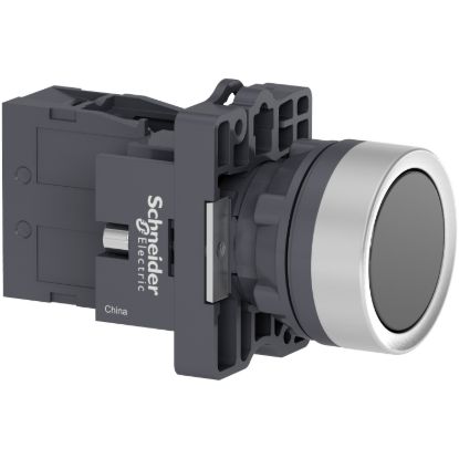 Picture of Complete push button, Easy Harmony XA2, plastic, flush, black, 22mm, push push, unmarked, 1NO