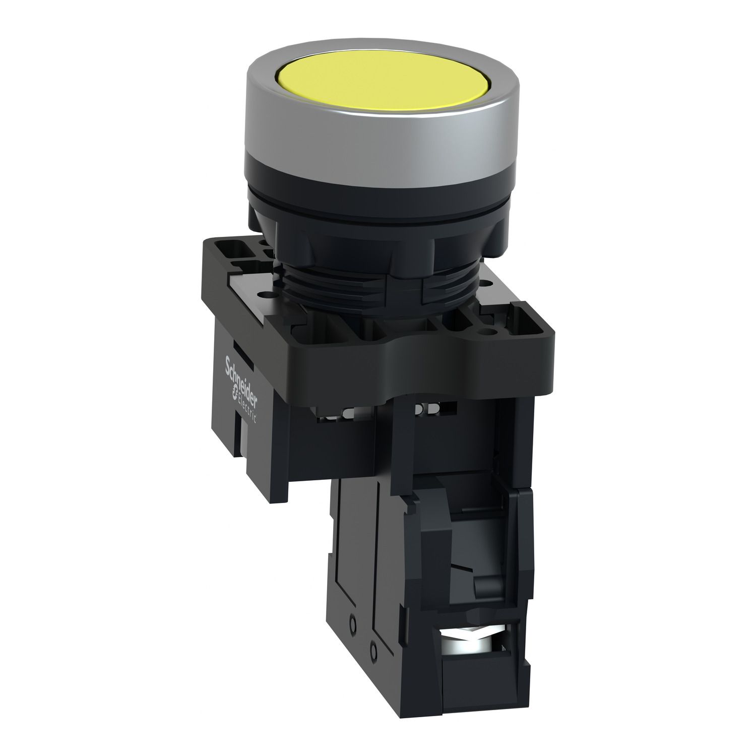 Picture of Complete push button, Easy Harmony XA2, plastic, flush, yellow, 22mm, push push, unmarked, 1NO