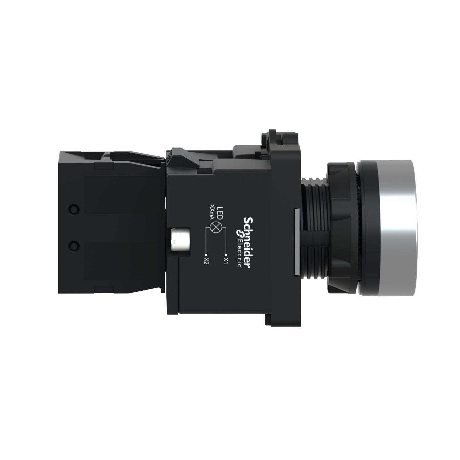 Picture of Complete illuminated push button, Easy Harmony XA2, plastic, flush, white, 22mm, spring return, 24V AC DC, 1NO