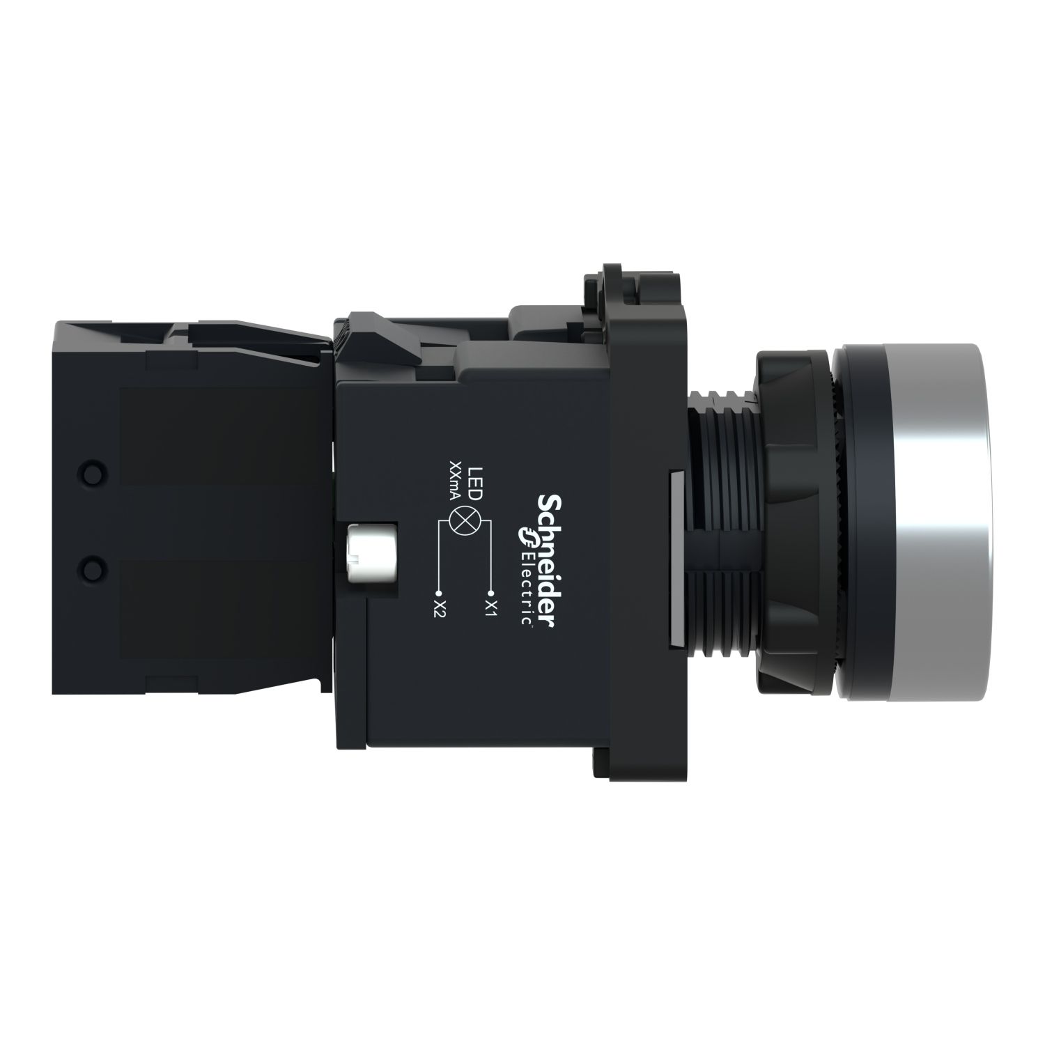 Picture of Complete illuminated push button, Easy Harmony XA2, plastic, flush, white, 22mm, spring return, 220V AC, 1NO