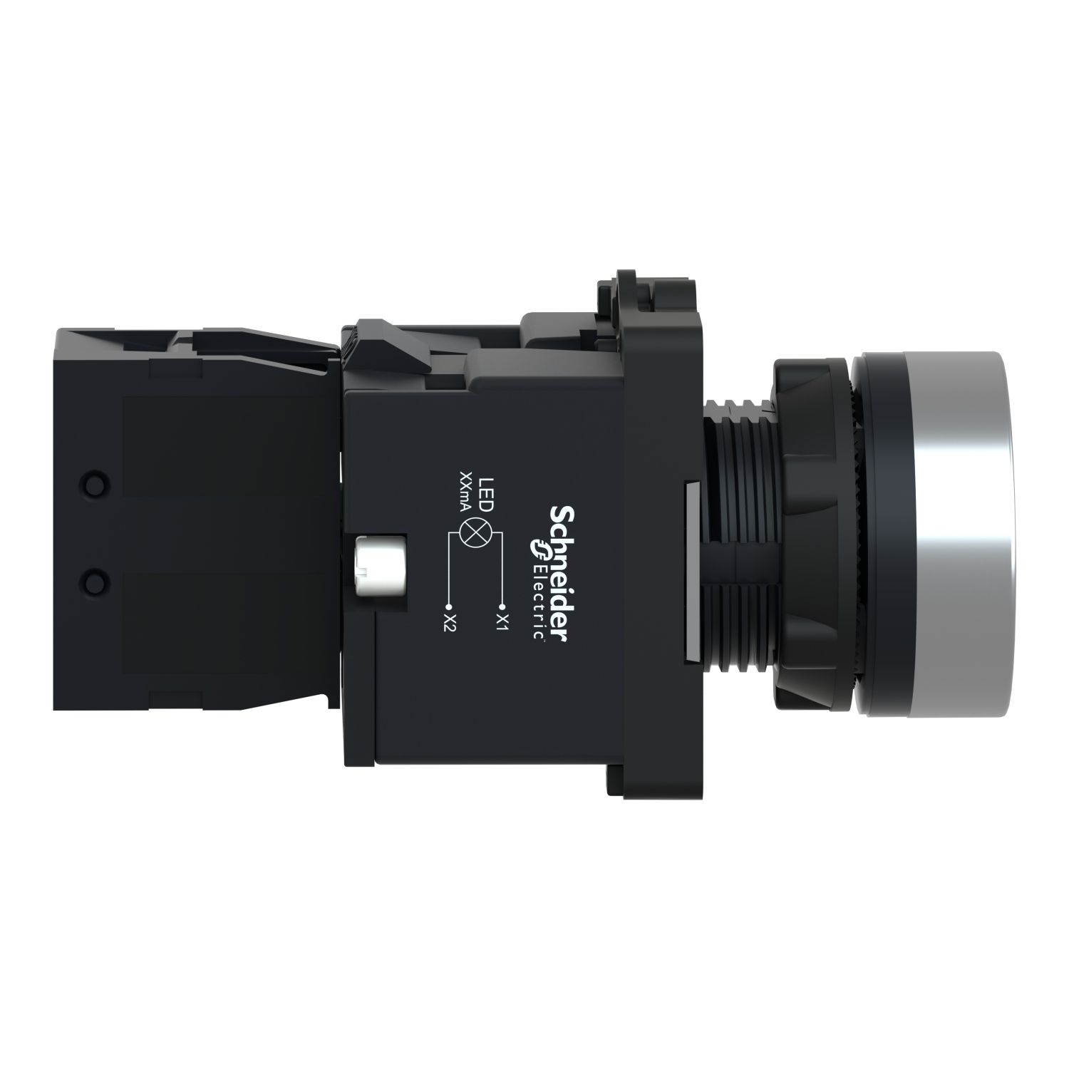 Picture of Complete illuminated push button, Easy Harmony XA2, plastic, flush, green, 22mm, spring return, 24V AC DC, 1NO