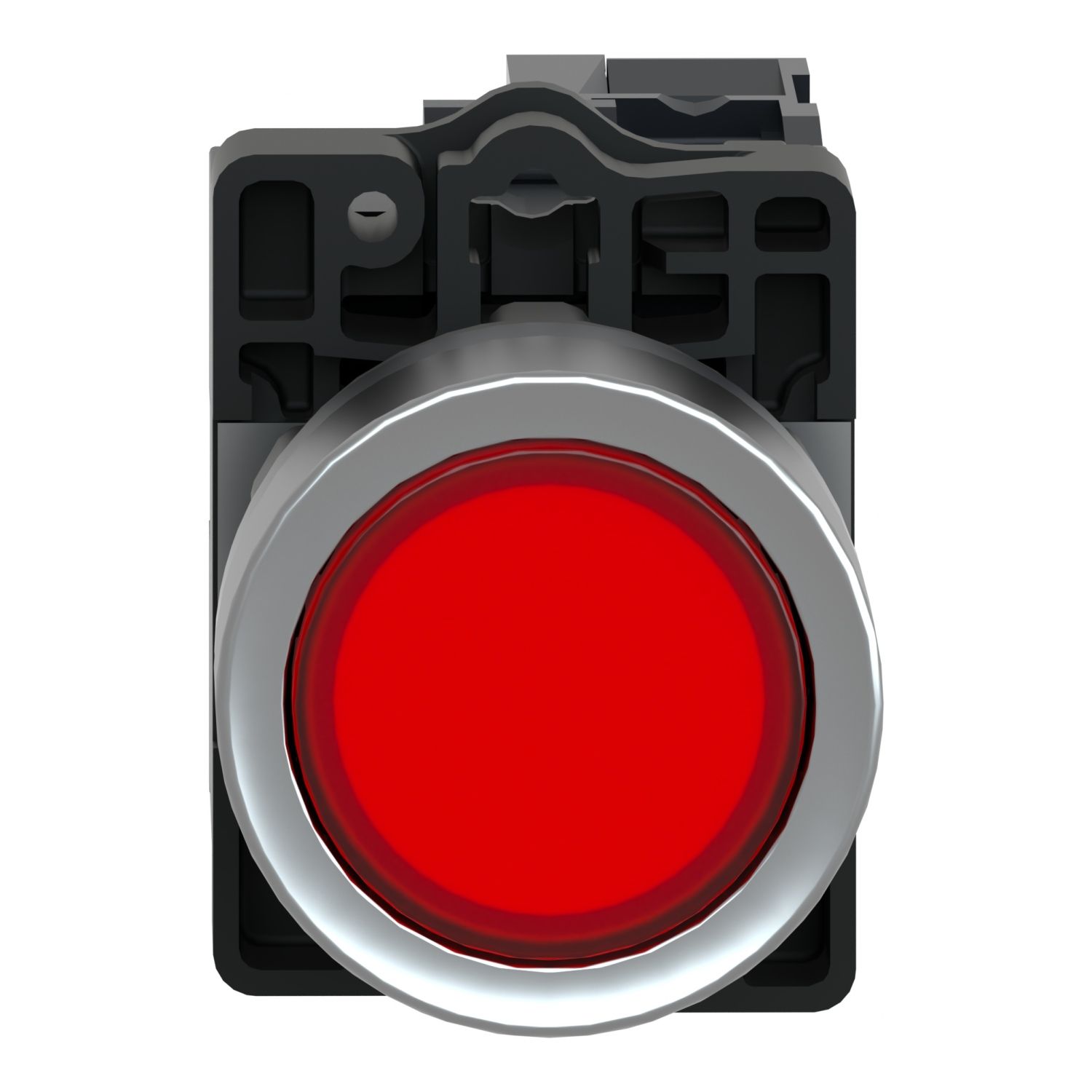 Picture of Complete illuminated push button, Easy Harmony XA2, plastic, flush, red, 22mm, spring return, 24V AC DC, 1NO