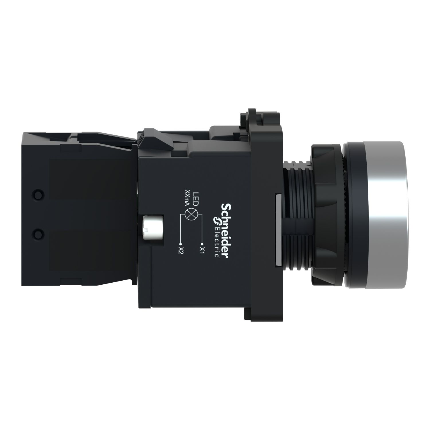 Picture of Complete illuminated push button, Easy Harmony XA2, plastic, flush, red, 22mm, spring return, 24V AC DC, 1NO