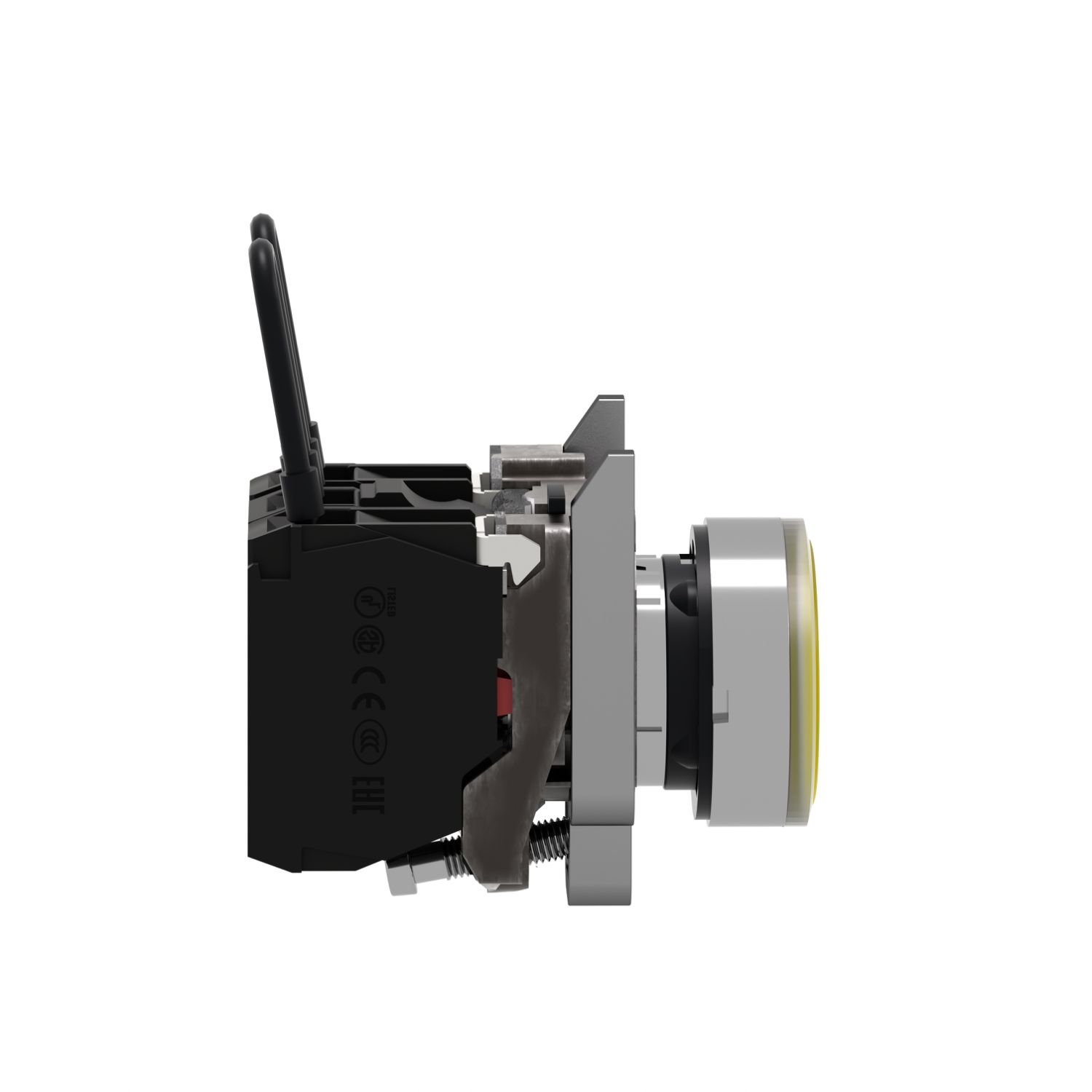 Picture of Push-to-test pilot light, Harmony XB4, metal, amber, universal LED, screw clamp terminals, 24V