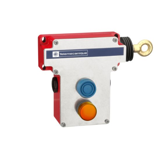 Picture of Latching emergency stop rope pull switch, Telemecanique rope pull switches XY2C, simple reset by flush push button