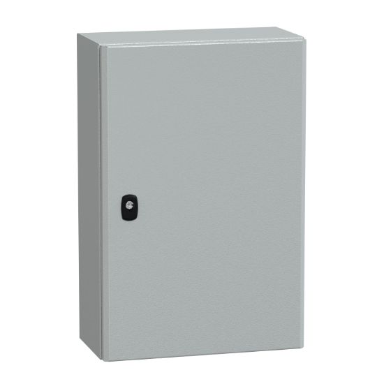 Picture of Wall mounted steel enclosure, Spacial S3D, plain door, with mounting plate, 600x400x200mm, IP66, IK10