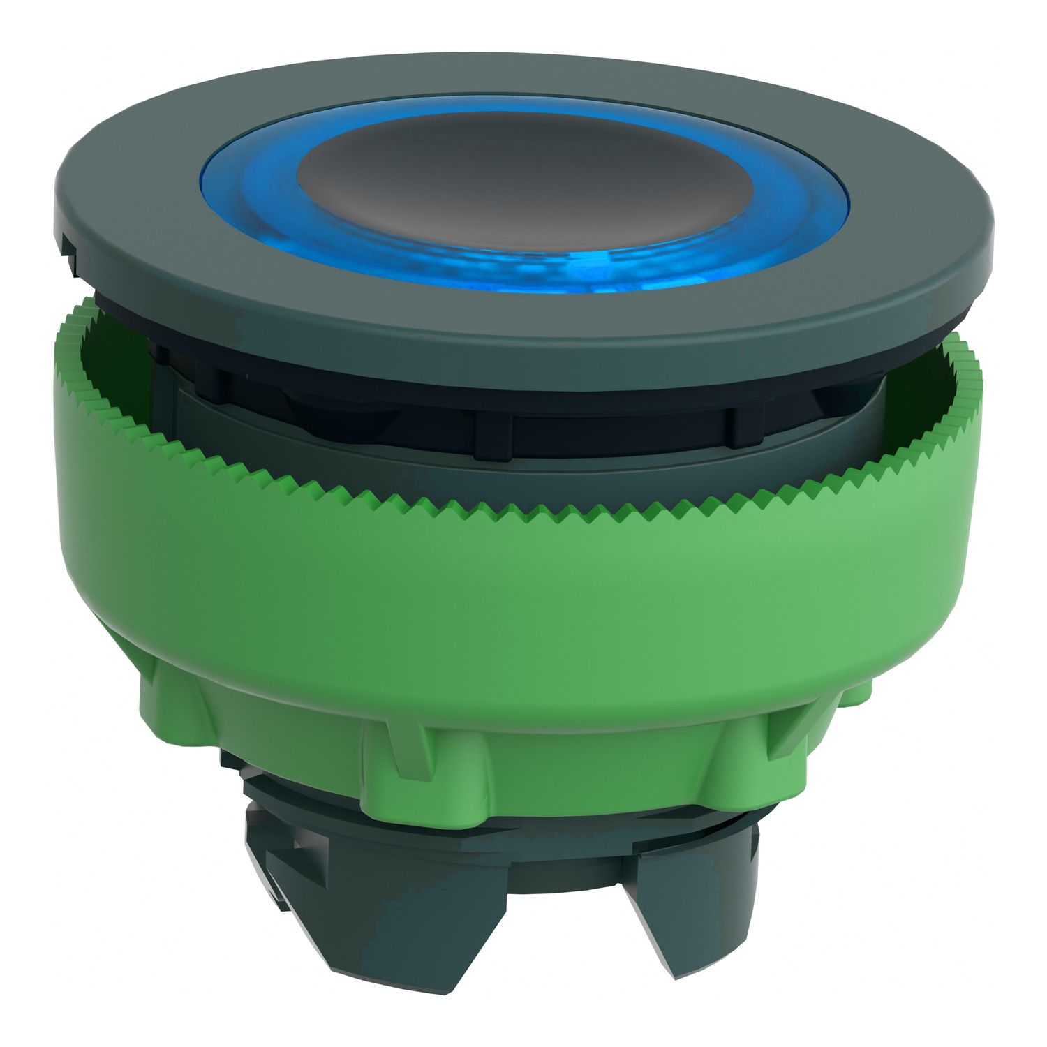 Picture of Head for illuminated push button, Harmony XB5, plastic, blue flush mounted, 30mm, universal LED, illuminated ring