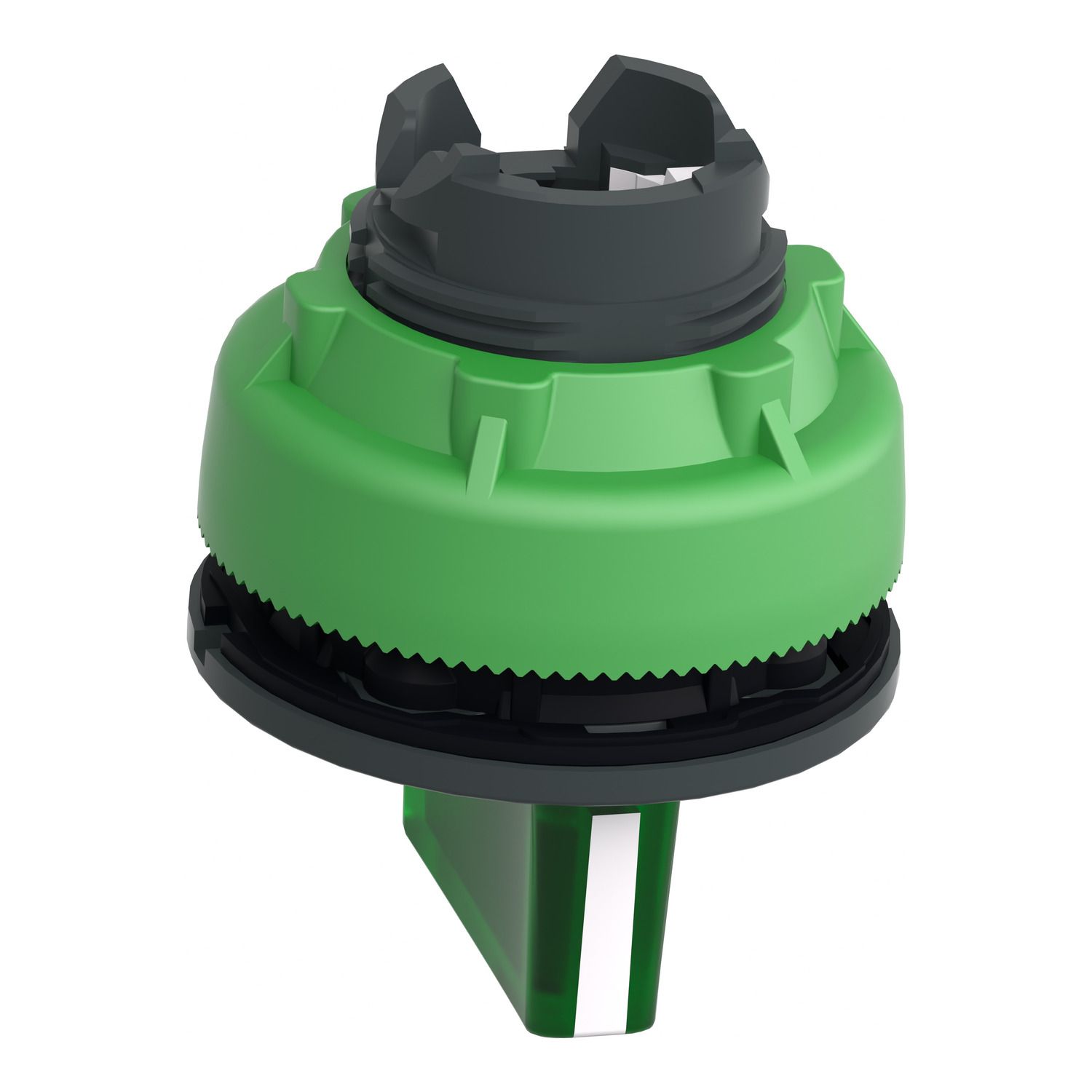 Picture of Head for illuminated selector switch, Harmony XB5, plastic, green handle, flush mounted, universal LED, 3 positions