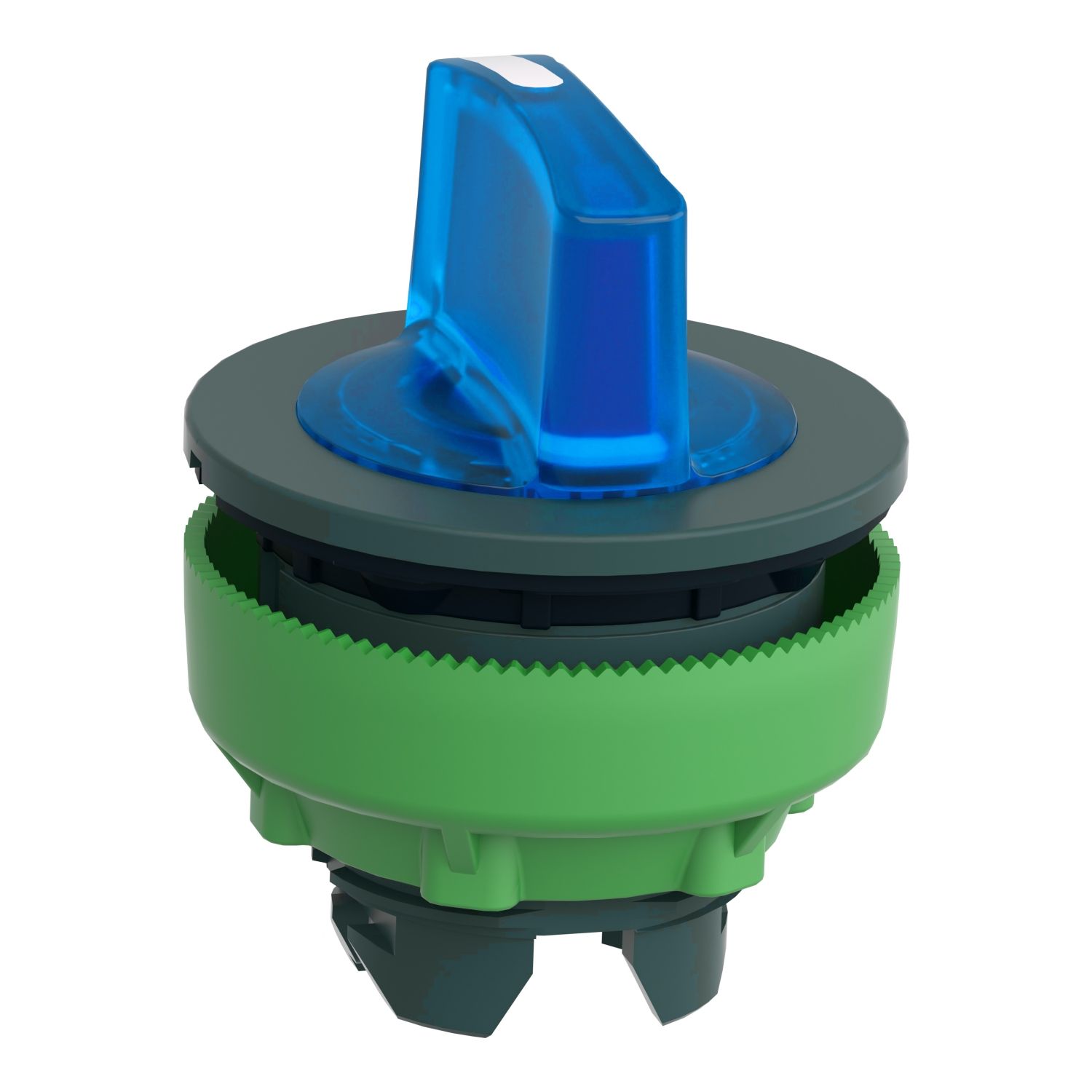 Picture of Head for illuminated selector switch, Harmony XB5, plastic, blue handle, flush mounted, universal LED, 3 positions