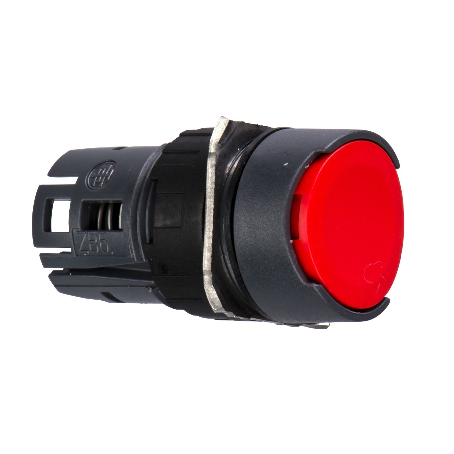 Picture of Head for non illuminated push button, Harmony XB6, red flush, 16mm, integral LED, spring return, unmarked