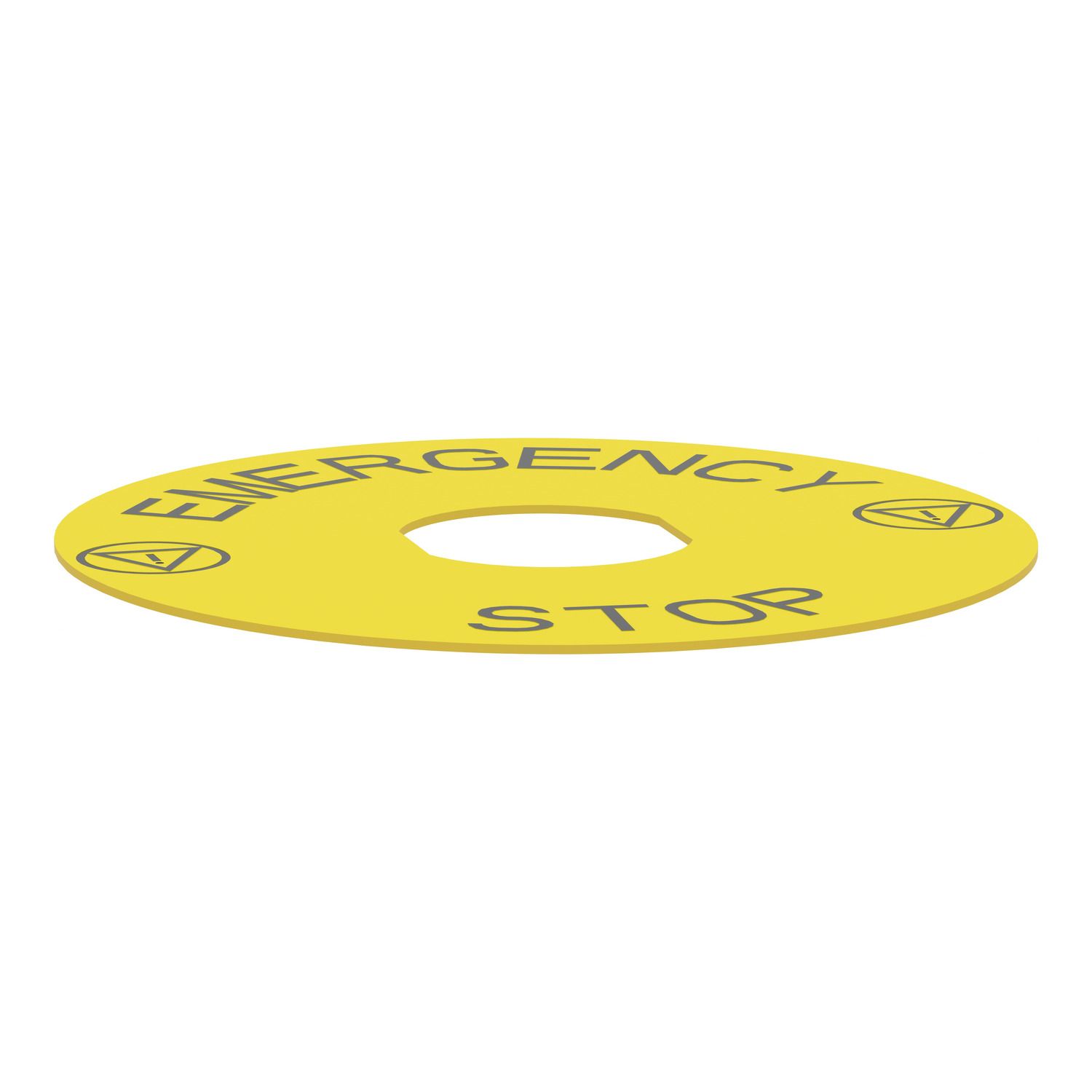 Picture of Marked legend, Harmony XB4, plastic, yellow, 90mm, for emergency stop, marked EMERGENCY STOP with logo ISO13851