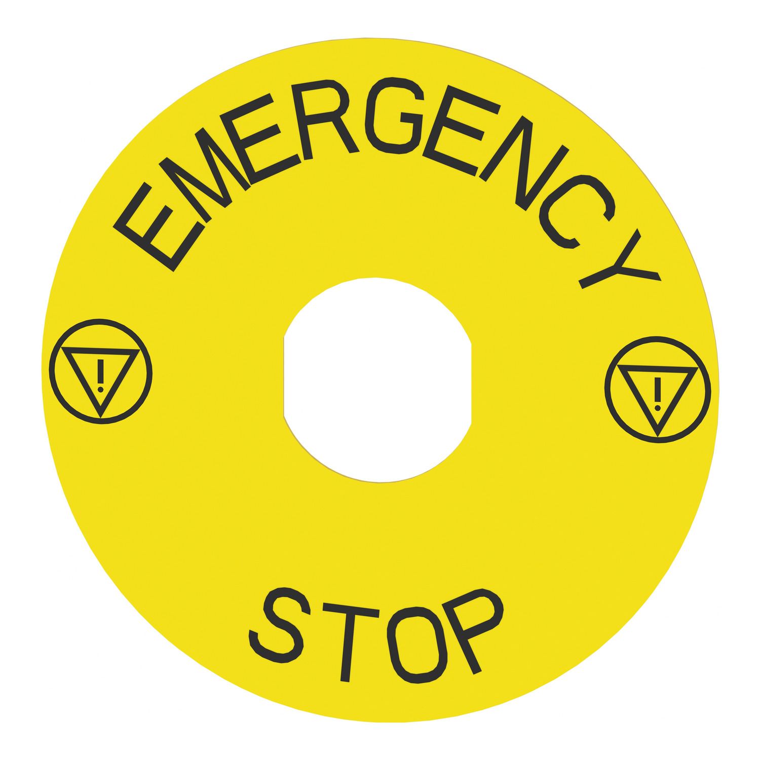 Picture of Marked legend, Harmony XB4, plastic, yellow, 90mm, for emergency stop, marked EMERGENCY STOP with logo ISO13851
