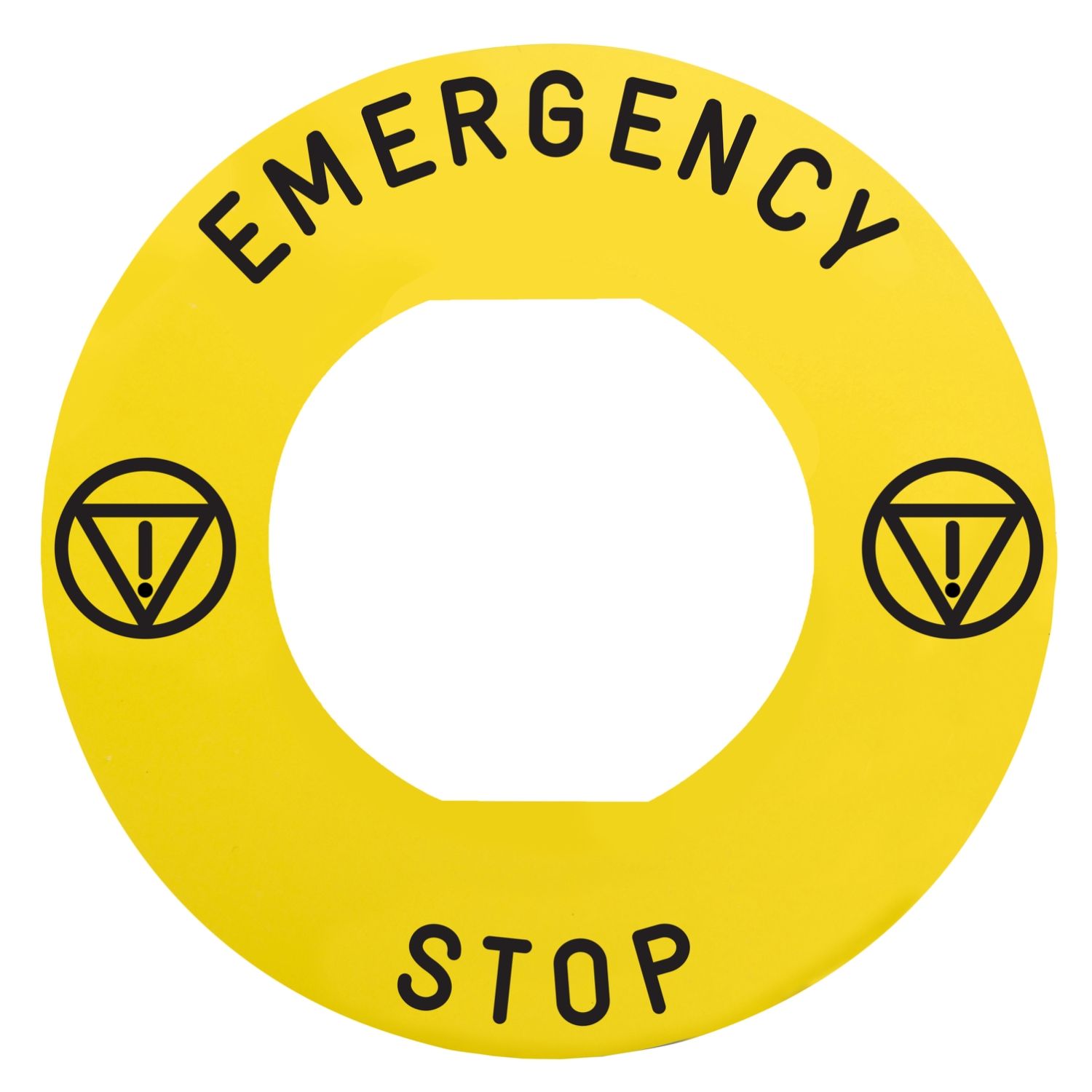 Picture of Marked legend, Harmony XB4, Harmony XB5, yellow, 60mm, for emergency stop, marked EMERGENCY STOP/logo ISO13850