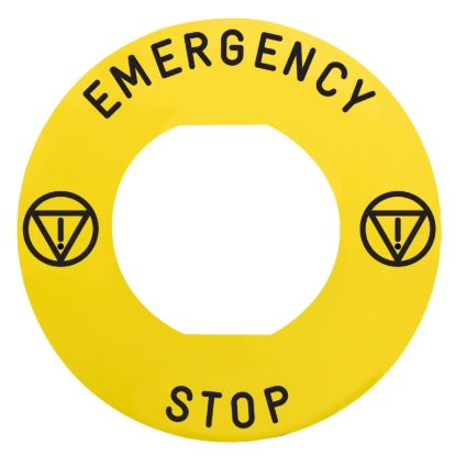 Picture of Marked legend, Harmony XB4, Harmony XB5, yellow, 60mm, for emergency stop, marked EMERGENCY STOP/logo ISO13850