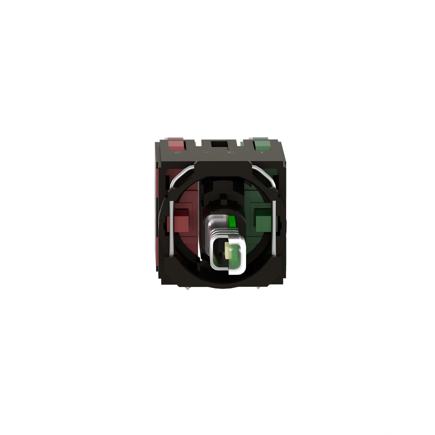 Picture of Complete body for illuminated push button, Harmony XB6, green light block, with body fixing collar, integral LED, 12...24V, 1NO + 1NC