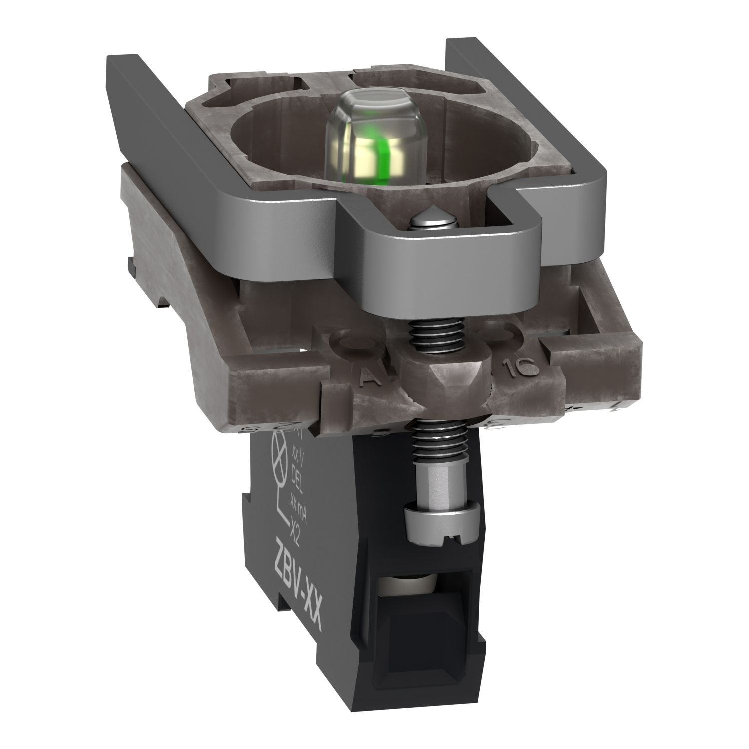 Picture of Complete body light block assembly, Harmony XB4, metal, universal LED, screw clamp terminals, 12V AC DC