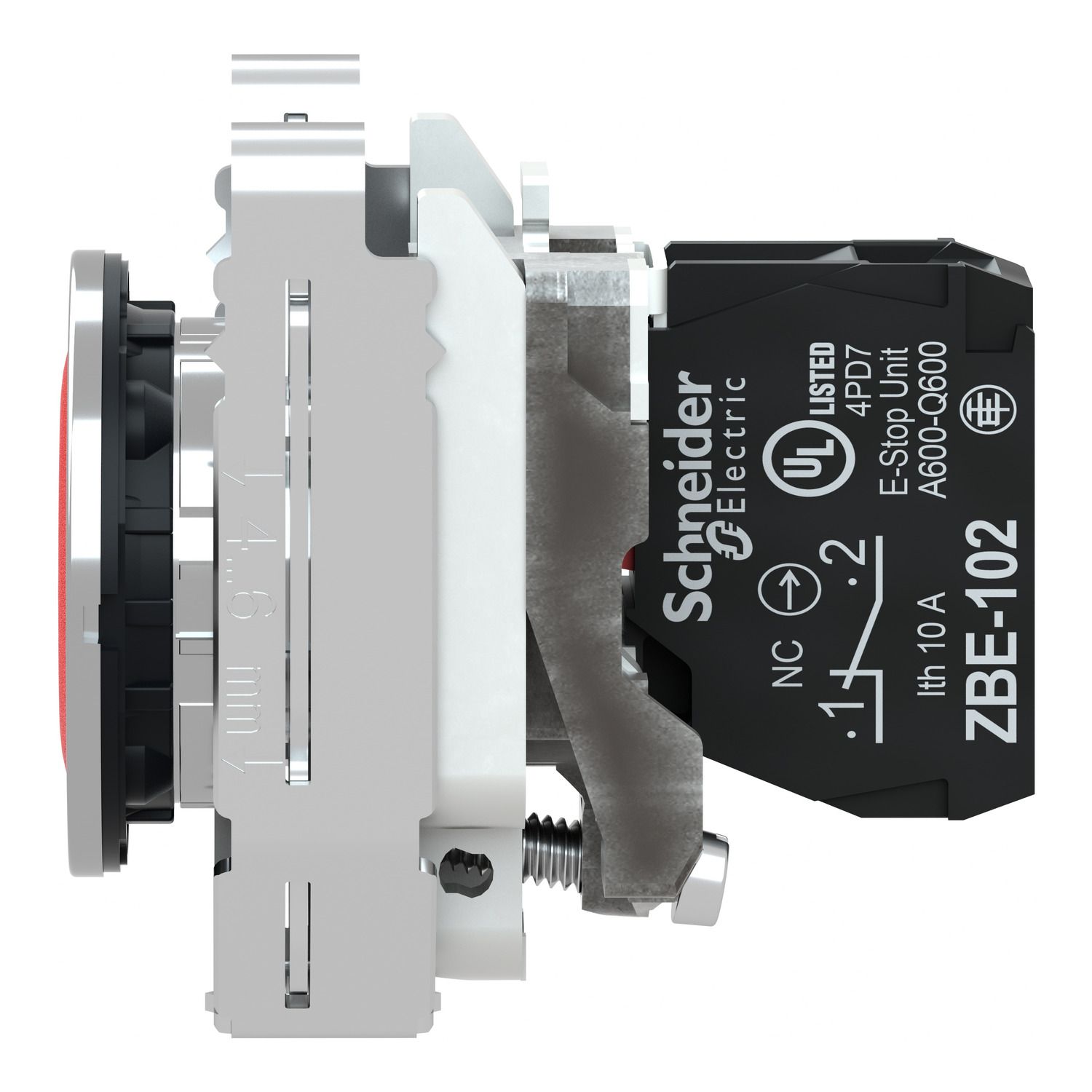 Picture of Push button flush mounted, Harmony XB4, metal, red, 30mm, spring return, unmarked, 1NC