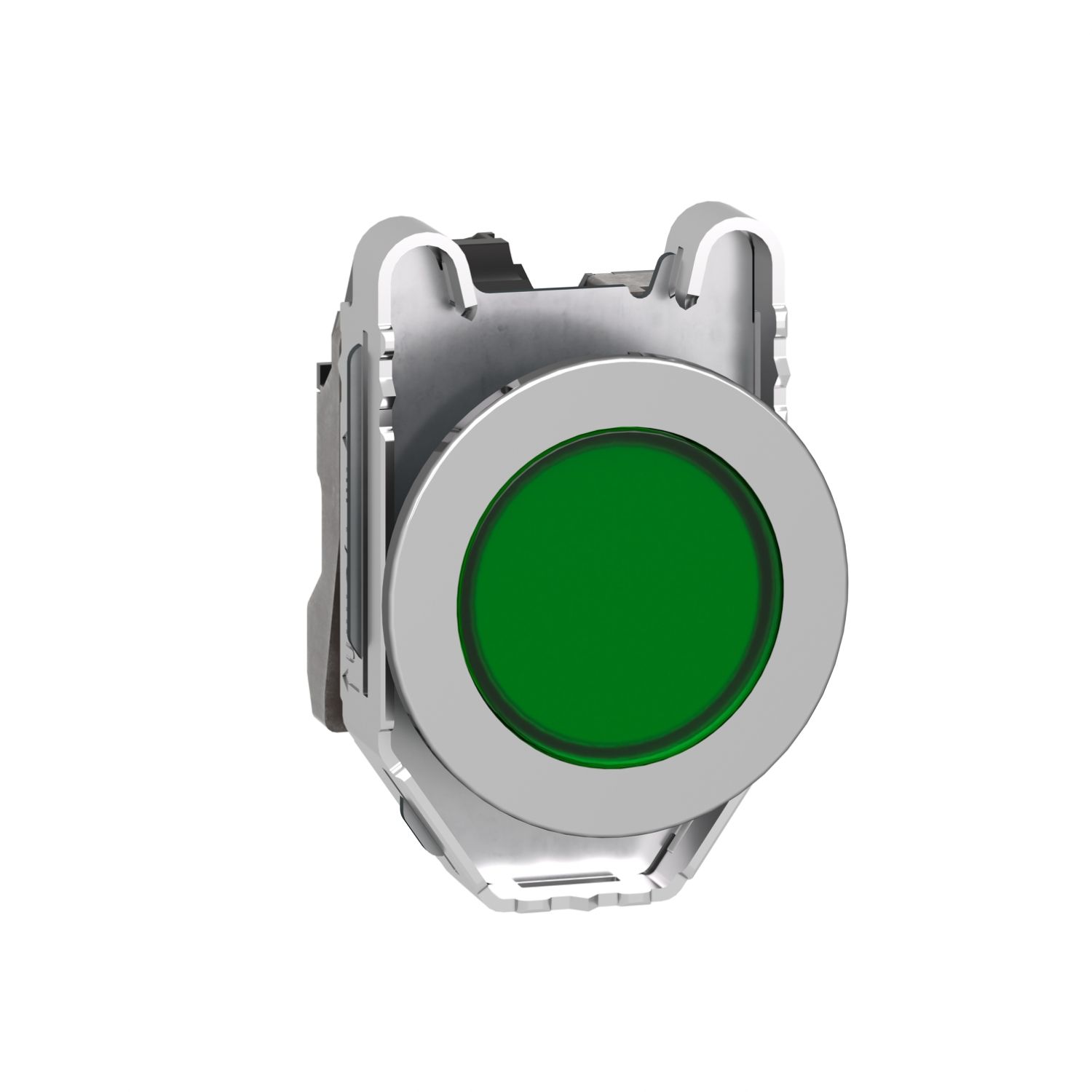 Picture of Pilot light, Harmony XB4,metal, green flush mounted, 30mm, universal LED, plain lens, 110...120V AC