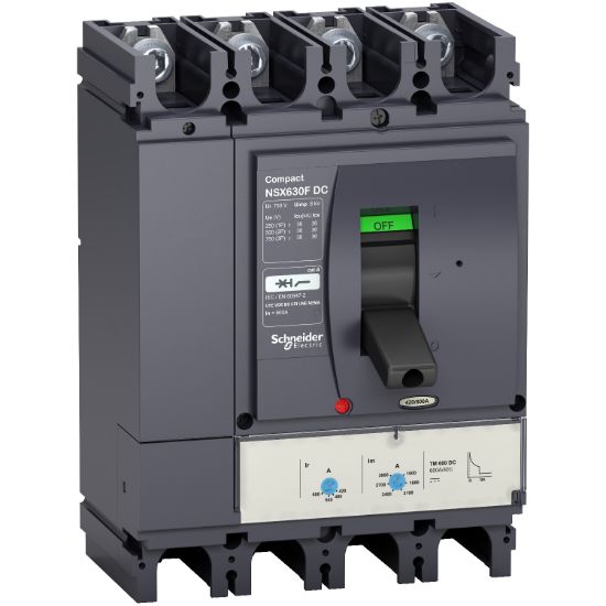 Picture of Circuit breaker, ComPact NSX500F DC, 36kA/750VDC, TM-DC trip unit, 500A rating, 4 poles