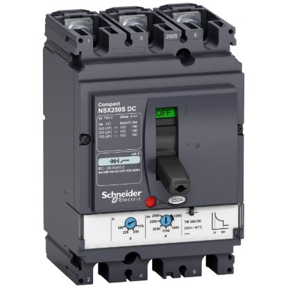 Picture of Circuit breaker, ComPact NSX250S DC, 100kA/750VDC, TM-DC trip unit, 250A rating, 3 poles