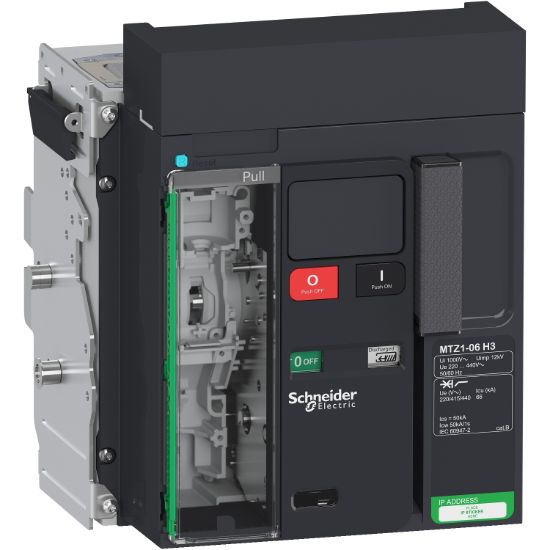 Picture of Circuit breaker  frame, MasterPact MTZ1 06H3 drawout for MicroLogic X, 630A, 66kA/415VAC  (Icu), 3P