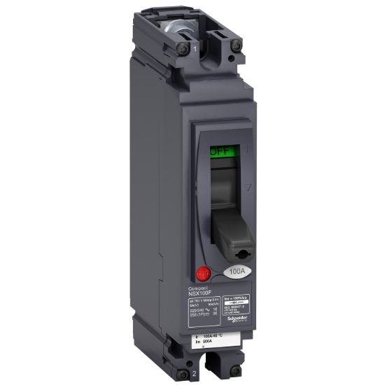 Picture of Circuit breaker, ComPact NSX100F AC/DC, 18kA/240VAC, TMD trip unit 63A, 1 pole 1d