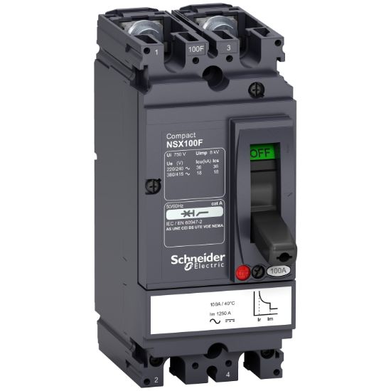 Picture of Circuit breaker, ComPact NSX100F AC/DC, 18kA/415VAC, TMD trip unit 50A, 2 poles 2d