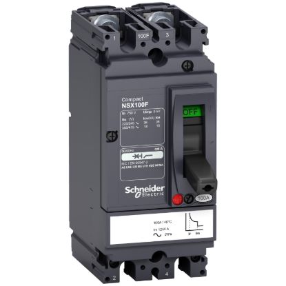 Picture of Circuit breaker, ComPact NSX100F AC/DC, 18kA/415VAC, TMD trip unit 63A, 2 poles 2d