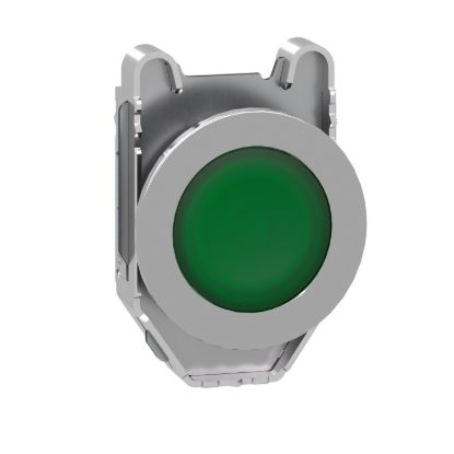 Picture of Head for pilot light, Harmony XB4, flush mounted, green, 30mm, with plain lens, universal LED