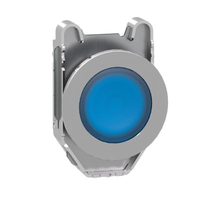 Picture of Head for pilot light, Harmony XB4, metal, blue flush mounted, 30mm, universal LED, plain lens