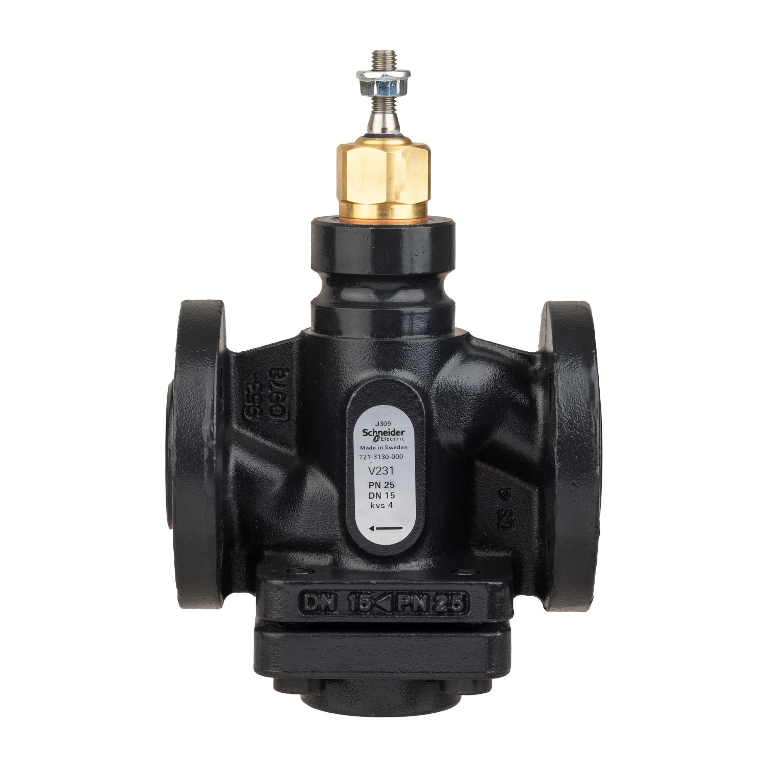 Picture of Venta V231 Globe Valve, 2-Way, PN25, Flanged, DN15, Kvs 4.0, Nodular Iron, Stainless Plug and Seat, Stem Up Closed.