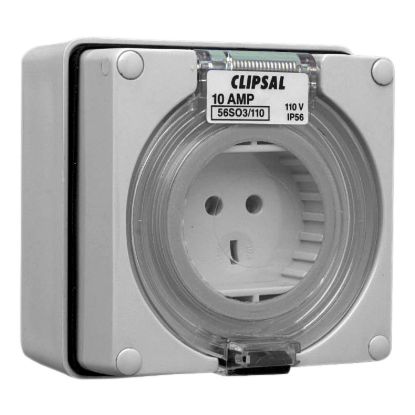 Picture of Socket Outlet, Clipsal - 56 Series, 3 PIN Round/Flat, 110V, 10A