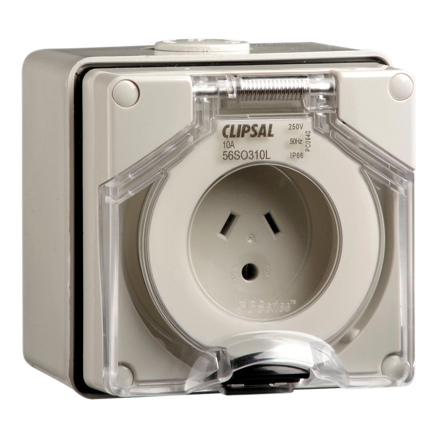 Picture of Surface Socket, Clipsal - 56 Series, IP66, 250V 10A - 2 Flat Pins and Round Earth