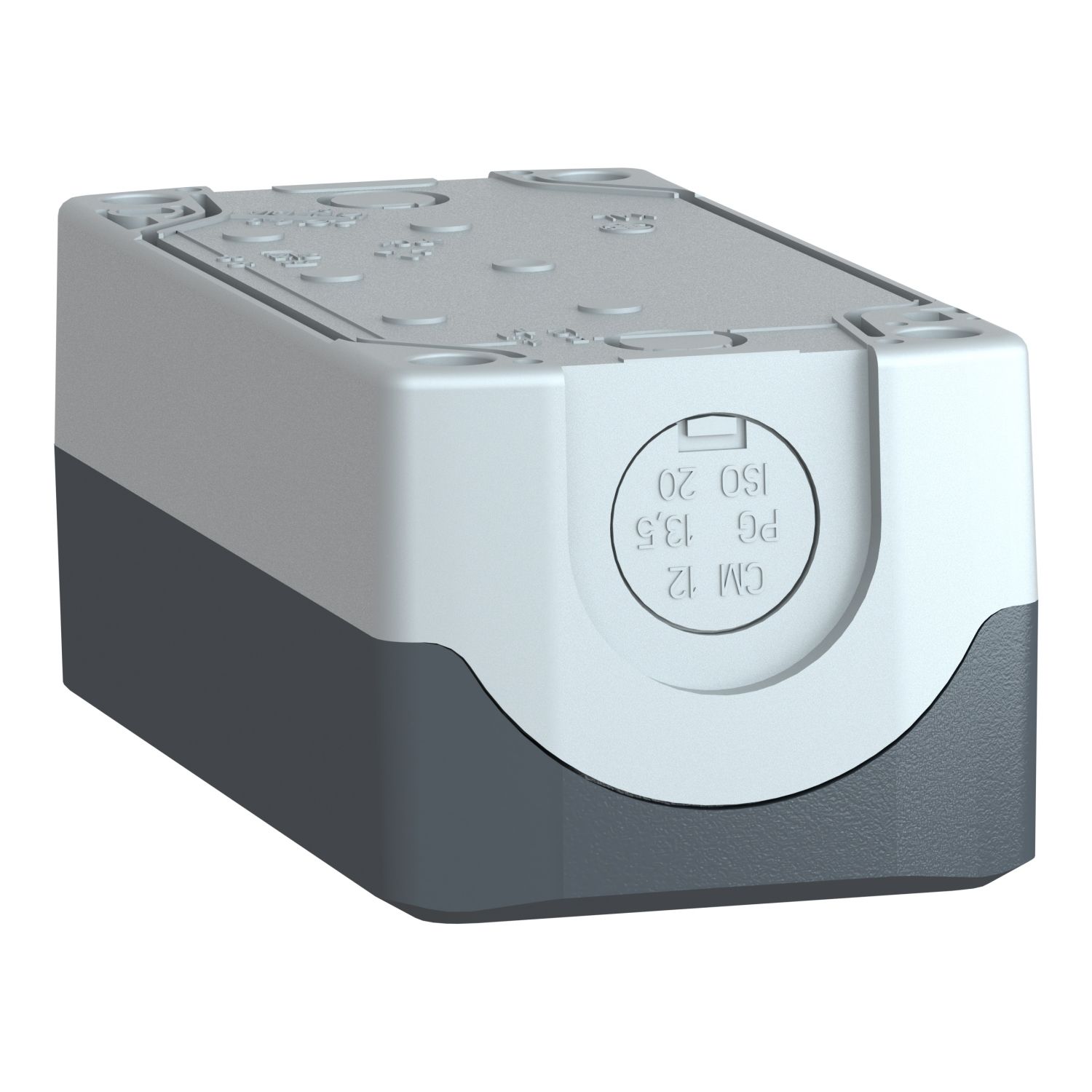 Picture of Empty control station, Harmony XALD XALK, plastic, dark grey lid, light grey base, 3 cut out