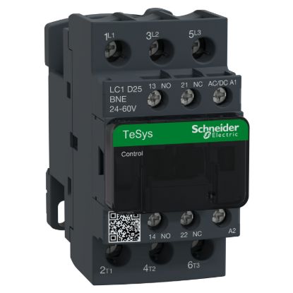 Picture of Contactor, TeSys D, TeSys Deca, 3P(3 NO), AC-3/AC-3e, 0 to 440V, 25A, 24-60VAC/DC coil